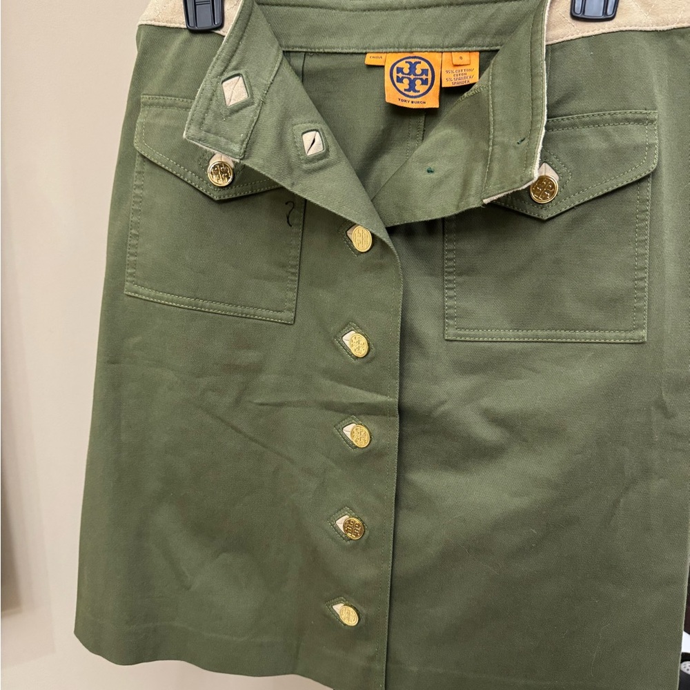 Tory Burch Olive Green Button-Front Skirt